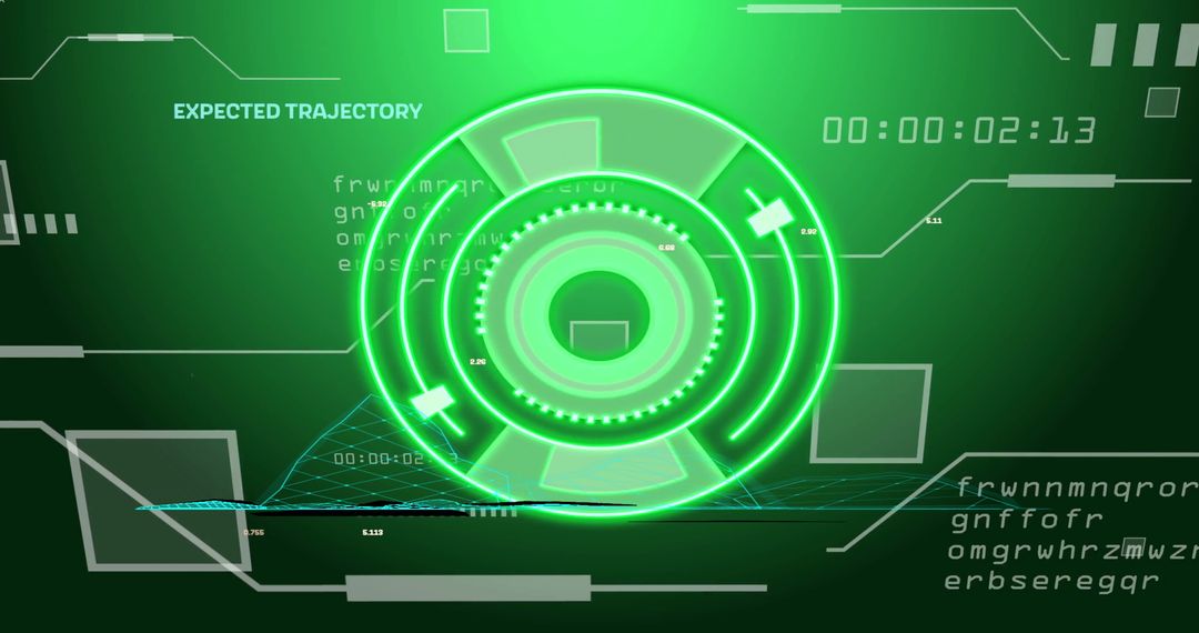 Futuristic Digital Radar Interface Showing Data Analysis and Trajectory