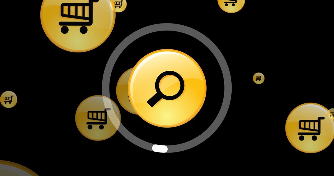 Floating E-Commerce and Search Icons on Black Background