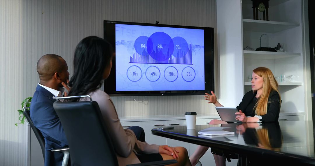 Professional Business Meeting with Data Presentation and Discussion