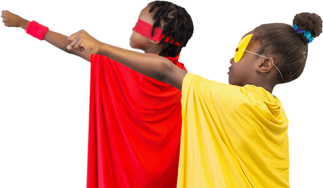 Transparent Children in Capes Playing as Superheroes
