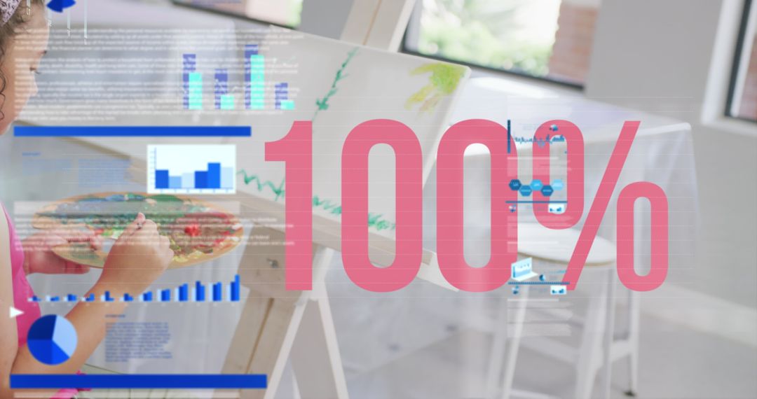 Diverse Schoolchildren Painting with Data Processing Overlay