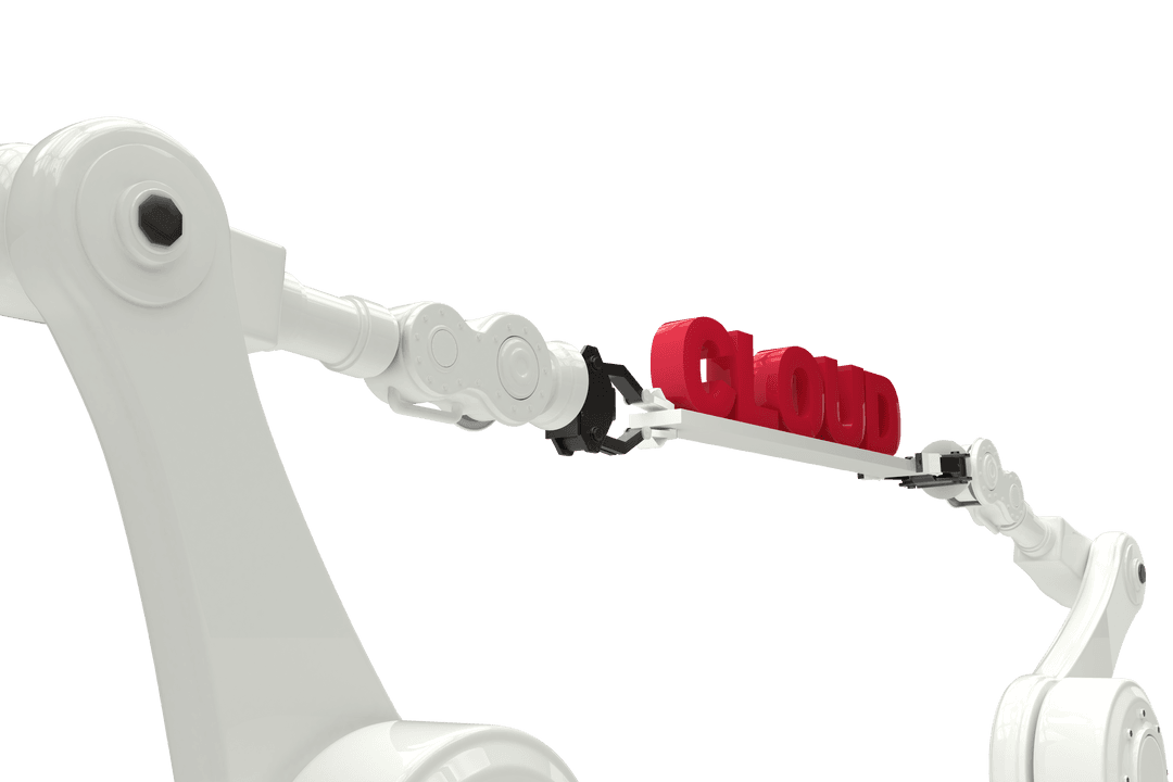 Robotic Arms Manipulating Cloud Text on Transparent Background