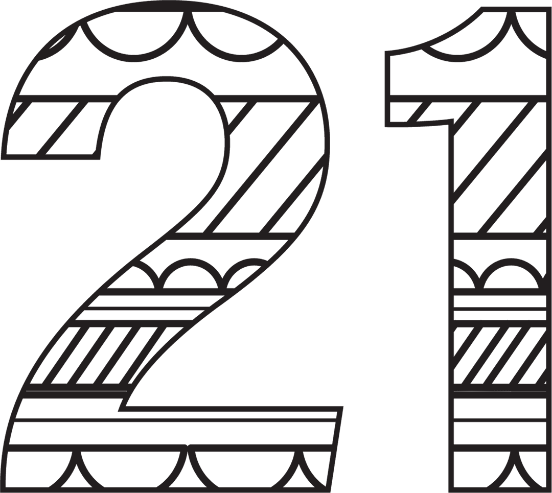 Black Patterned 21 Number Illustration on Transparent Background