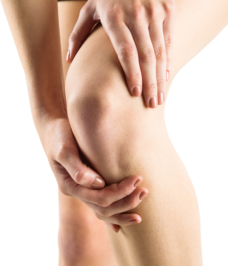 Transparent Close-Up of Woman Holding Knee in Discomfort, Kinesiology Concept - Download Free Stock Images Pikwizard.com