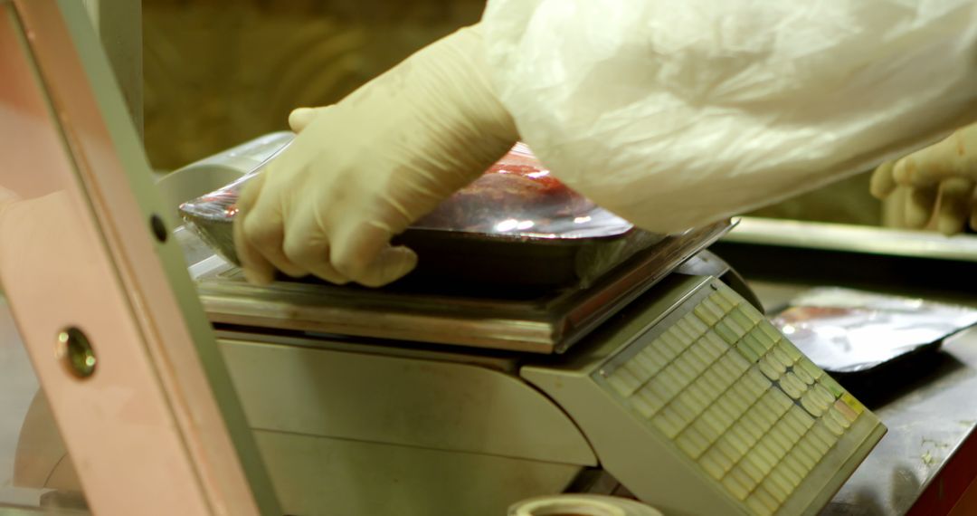 Close Up of Butcher Weighing Packaged Meat on Scale - Free Images, Stock Photos and Pictures on Pikwizard.com