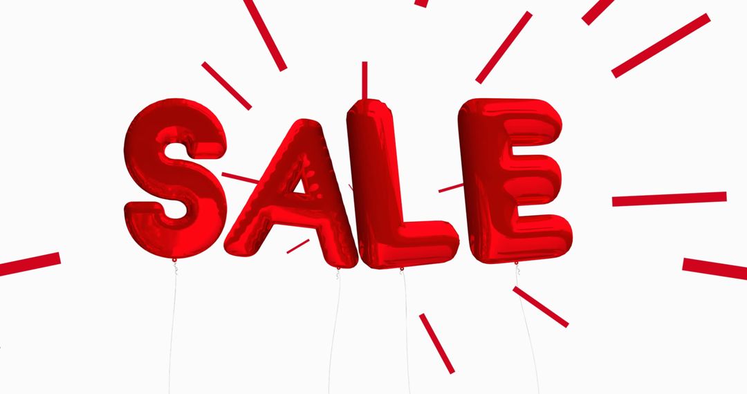 Red Balloon Sale Sign on White Background with Sunburst Effekt