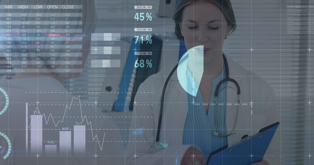 Healthcare Professional Analyzing Data with Futuristic Interface - Free Images, Stock Photos and Pictures on Pikwizard.com