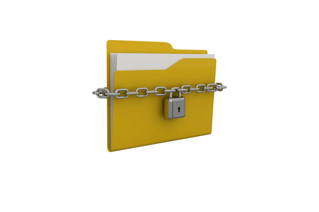 Locked Yellow Folder with Chain Indoors Transparent Background