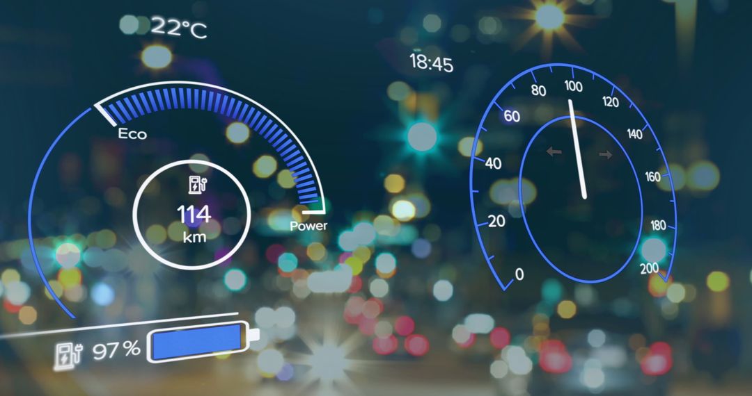 Digital Speedometer UI Over City Street Highlights Eco Data