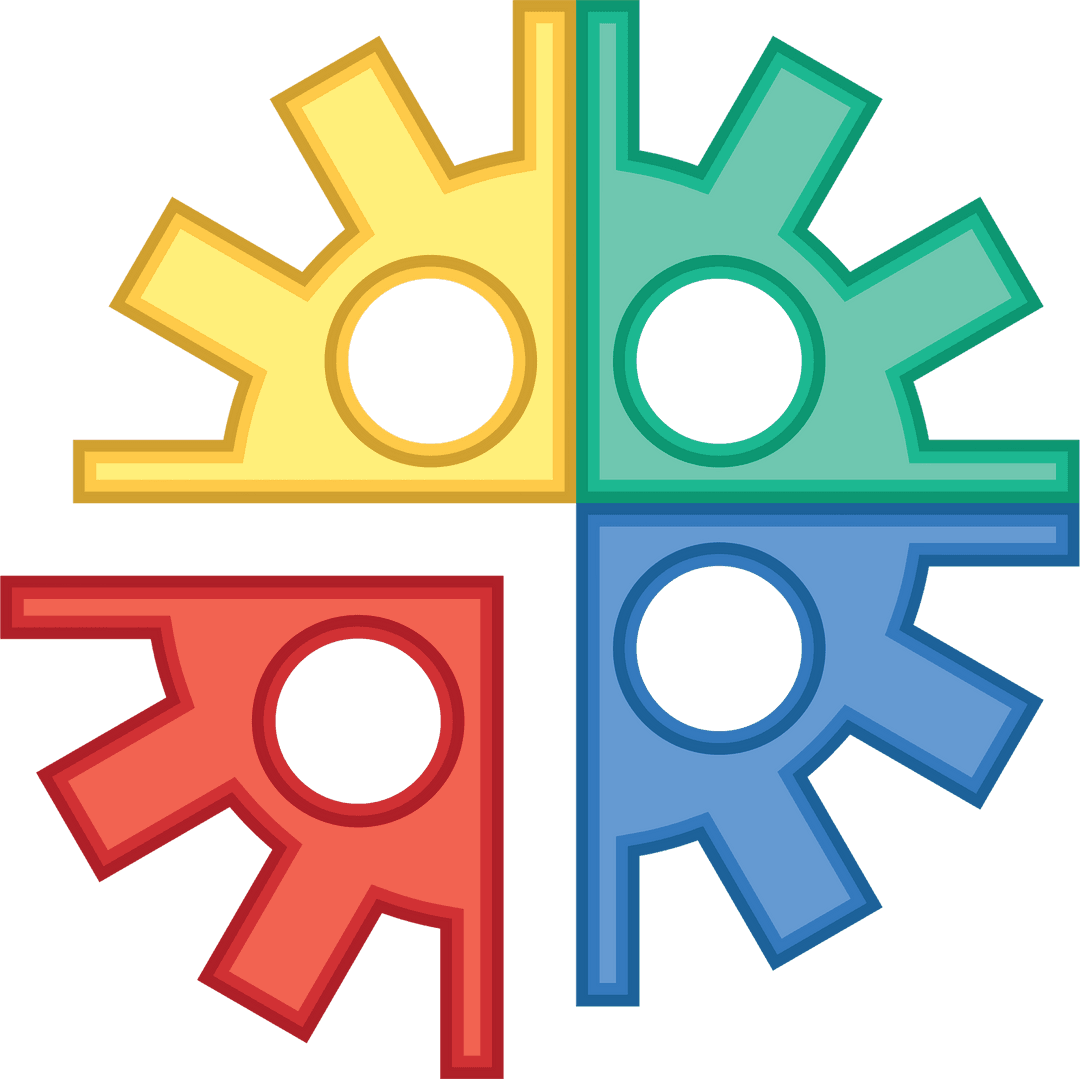 Colorful Gear Segments on Transparent Background Illustrating Teamwork
