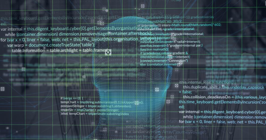 Futuristic AI Concept with Digital Code Layering Human Silhouette