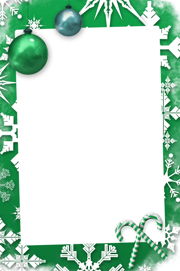 Green Christmas Frame with Candy Canes and Baubles, Transparent Holiday Design