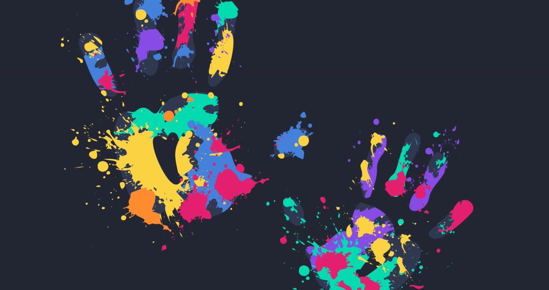 Vibrant Multicolored Handprints on Black Canvas
