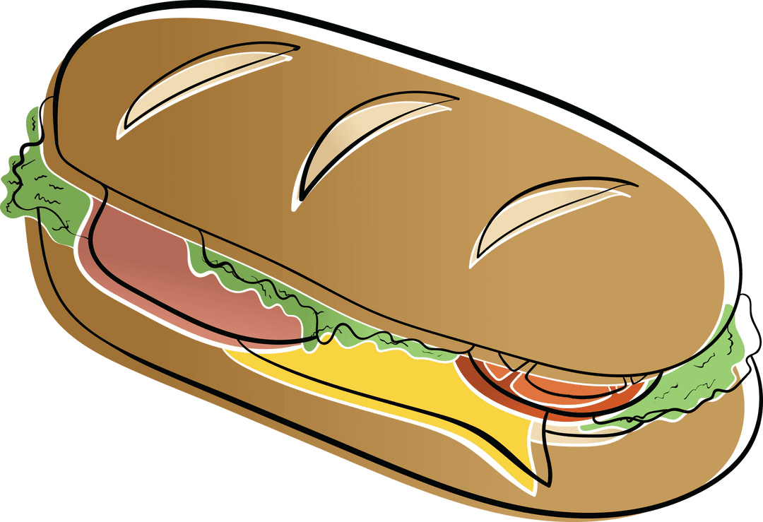 Transparent Sandwich Illustration with Cheese, Ham, and Fresh Vegetables