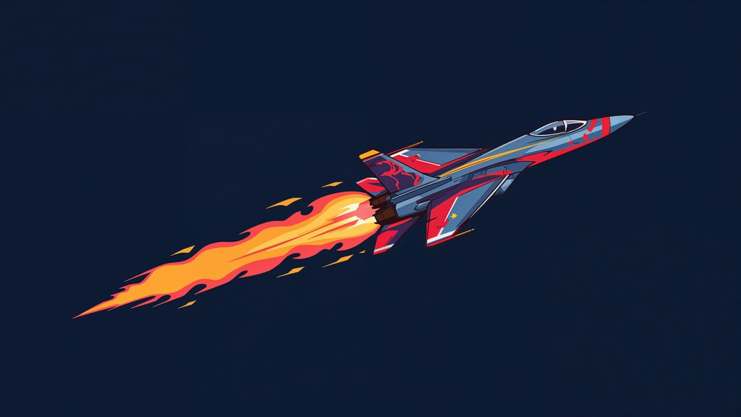Futuristic Fighter Jet in Flight with Fiery Flame Trail