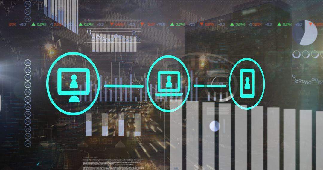 Digital Technology Interface and Graphs Over City