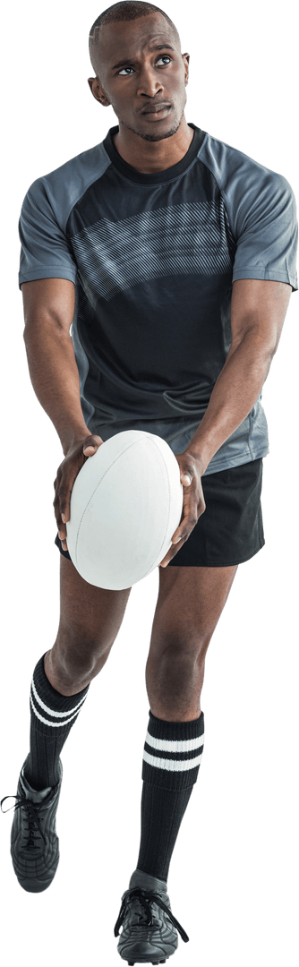 Athlete Throwing Rugby Ball on Transparent Background