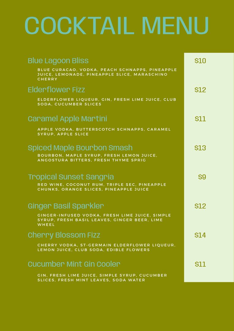Tropical Cocktail Menu for Beach and Juice Bars - Download Free Stock Templates Pikwizard.com