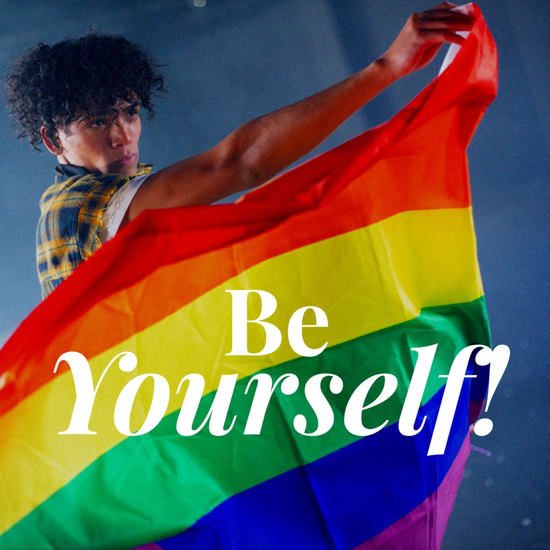 Be Yourself LGBTQ Pride Message with Rainbow Flag - Download Free Stock Templates Pikwizard.com