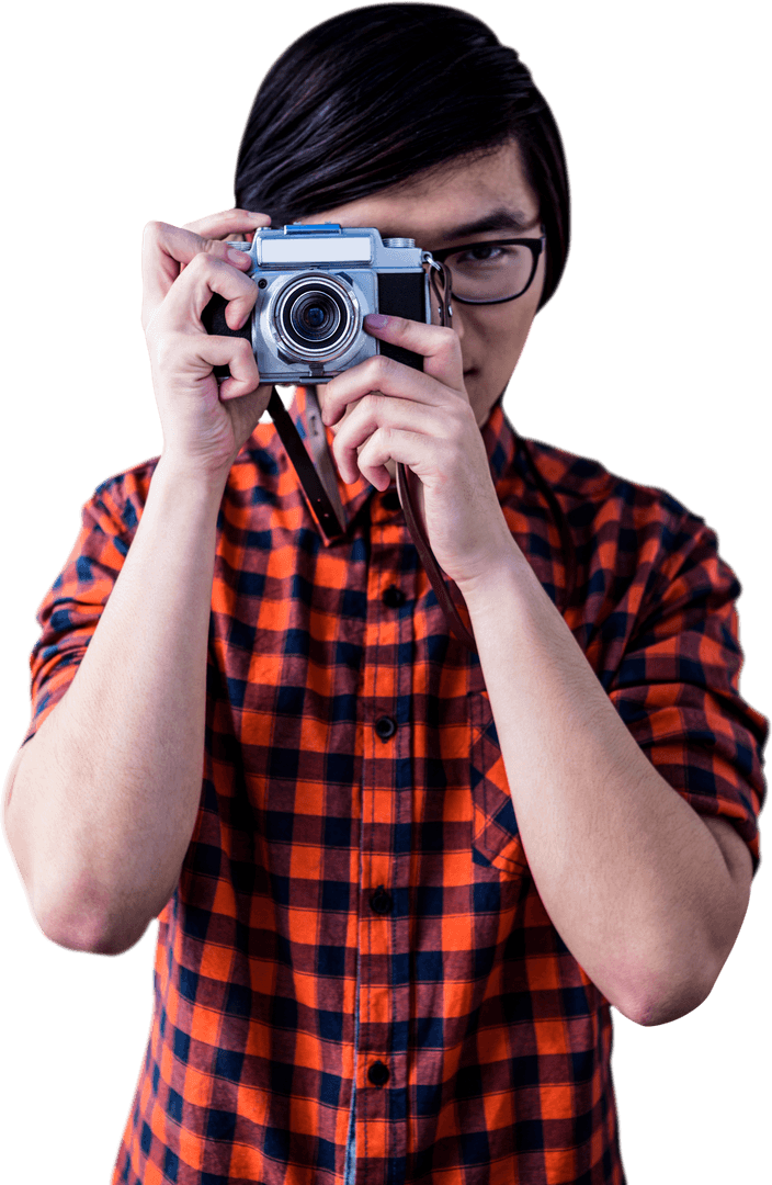 Hipster Photographer Clicking Pictures with Vintage Camera Transparent