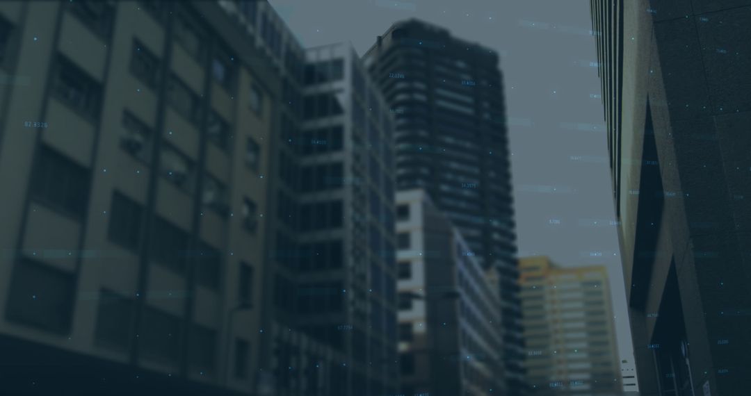 Digital Financial Data Overlay Modern Cityscape
