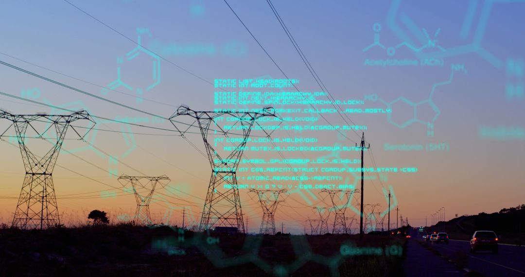 Futuristic Energy Concept with Transmission Towers and Digital Interface