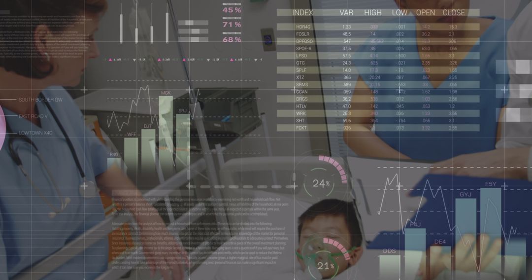 Overlay of Medical Professionals and Data Graphs Increasing Digital Connections