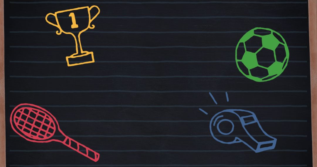 Colorful Sports Gear Illustrations on Chalkboard Background