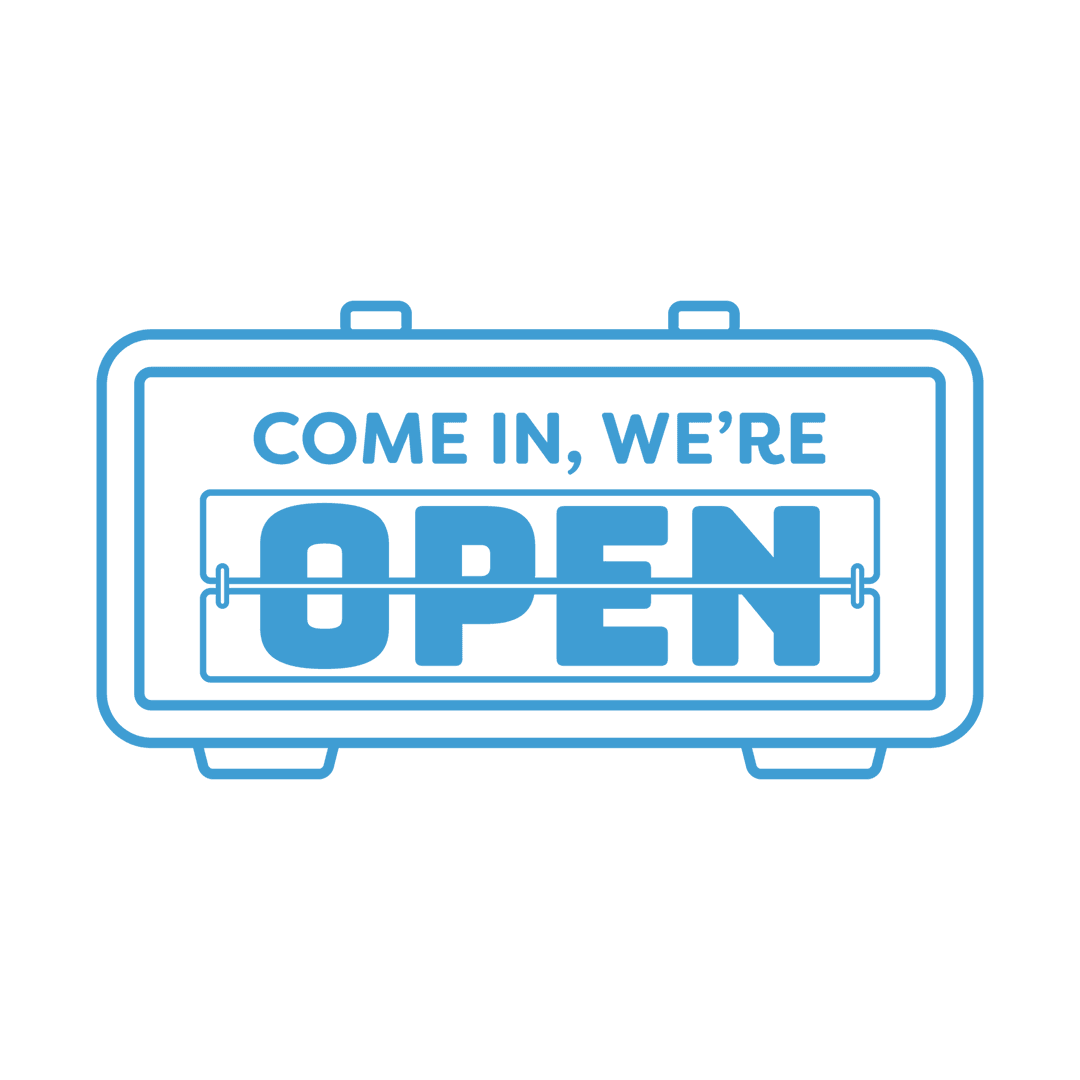 Blue Open Sign Invitation on Transparent Background