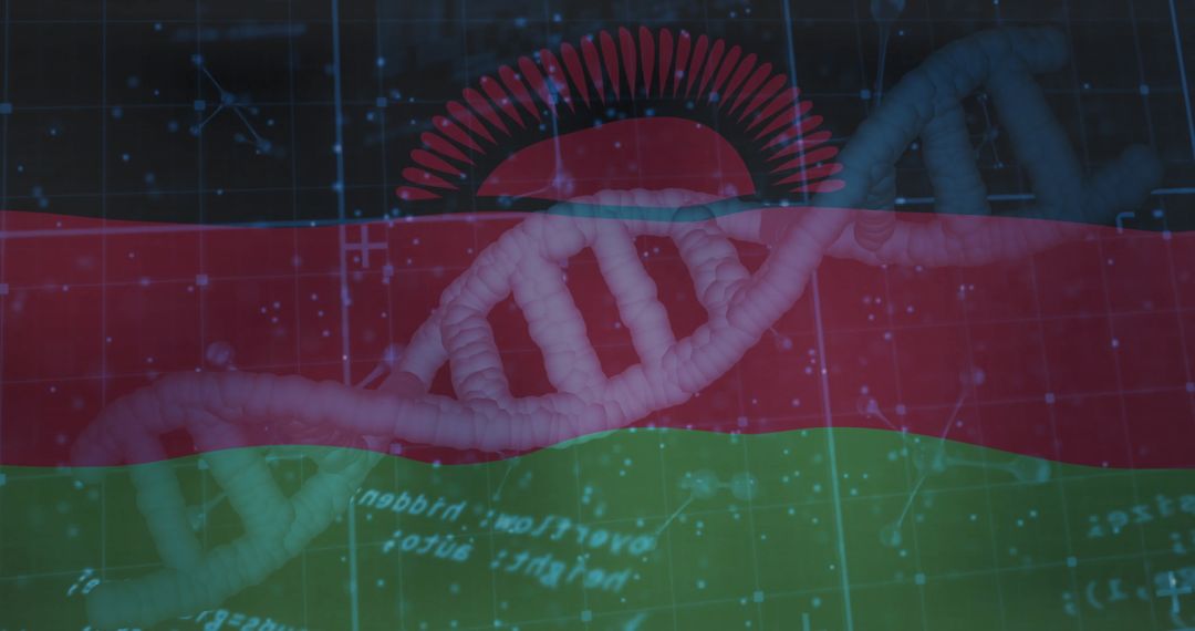 3D DNA Helix Against Malawi Flag and Digital Data Background
