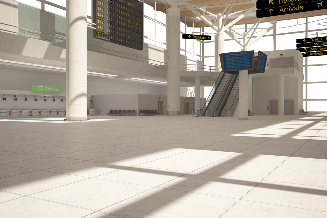 Transparent Digital Illustration of Sunny Airport Interior with Signage and Architecture - Download Free Stock Images Pikwizard.com