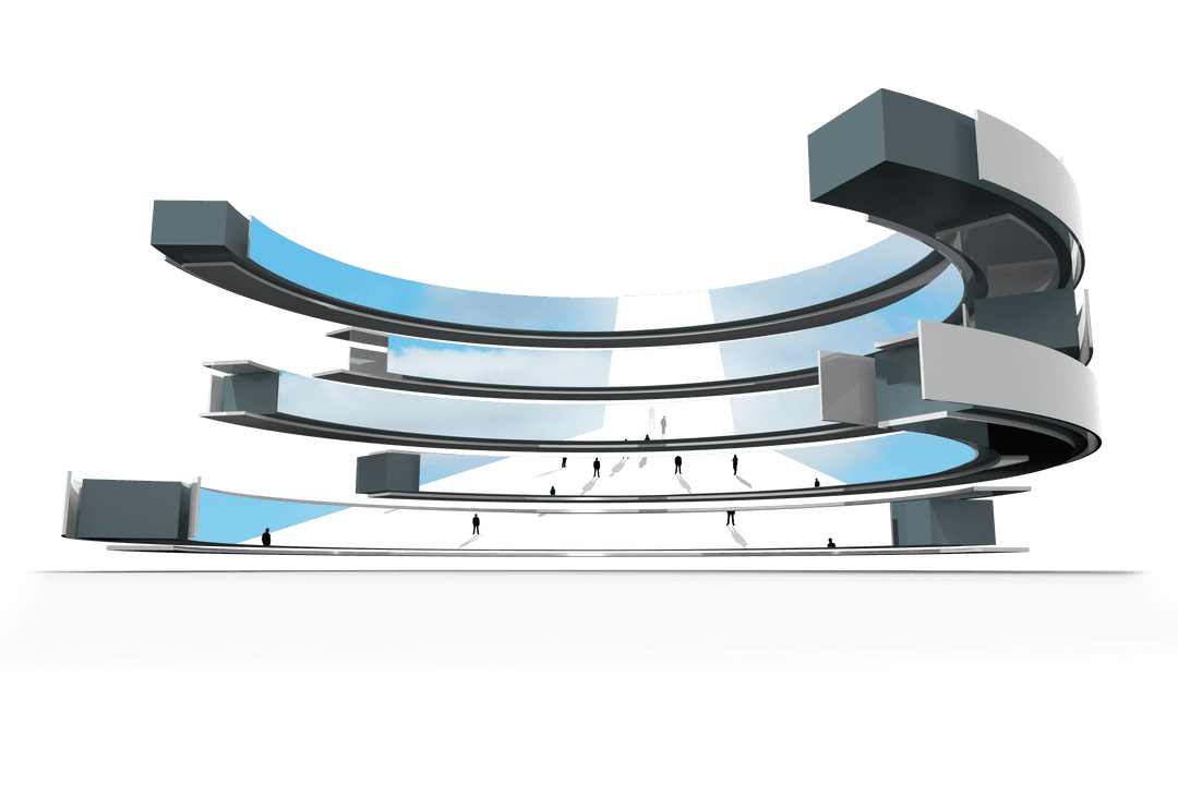 Transparent Spiral Platform with Business People Silhouettes