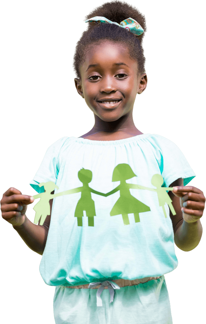 Smiling Girl Holding Paper Chain in Transparent PNG