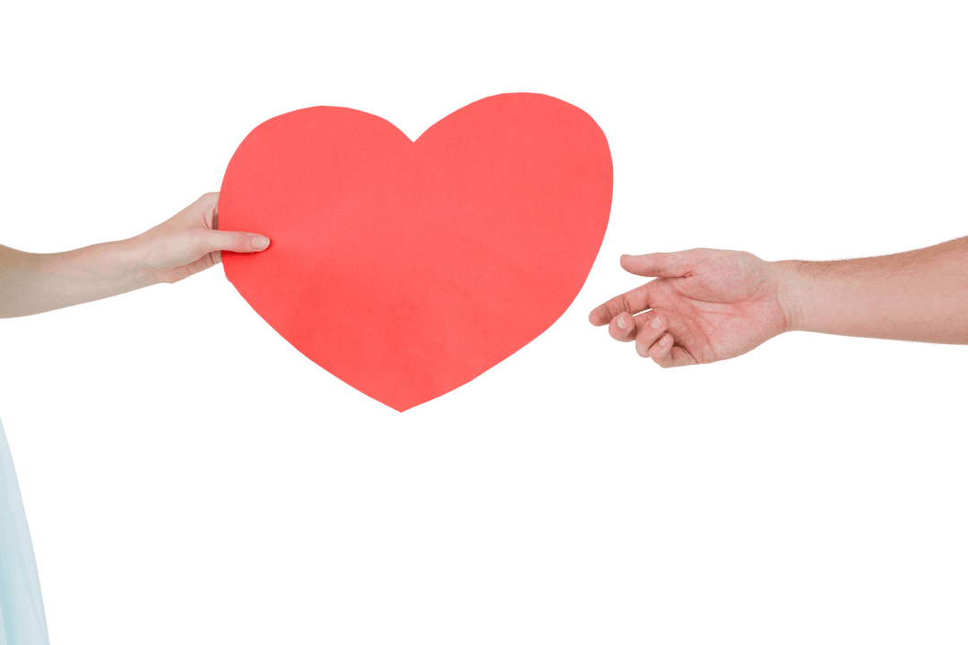 Woman Giving Red Heart Card to Boyfriend on Transparent Background