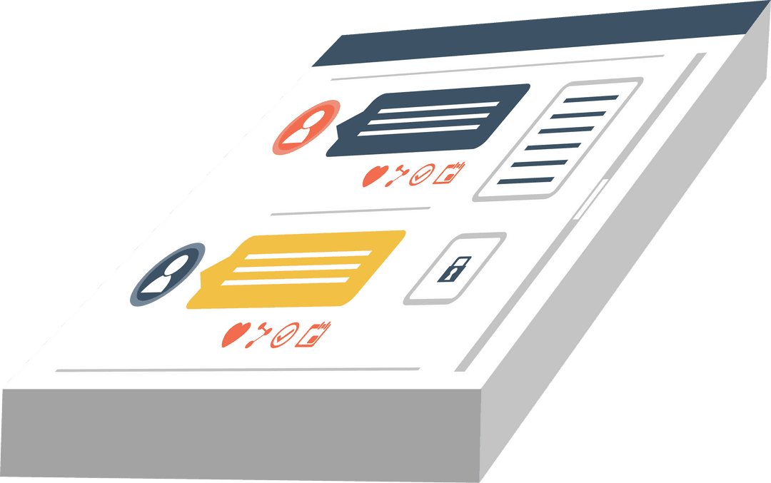 Transparent Isometric Digital Book with Message Bubbles