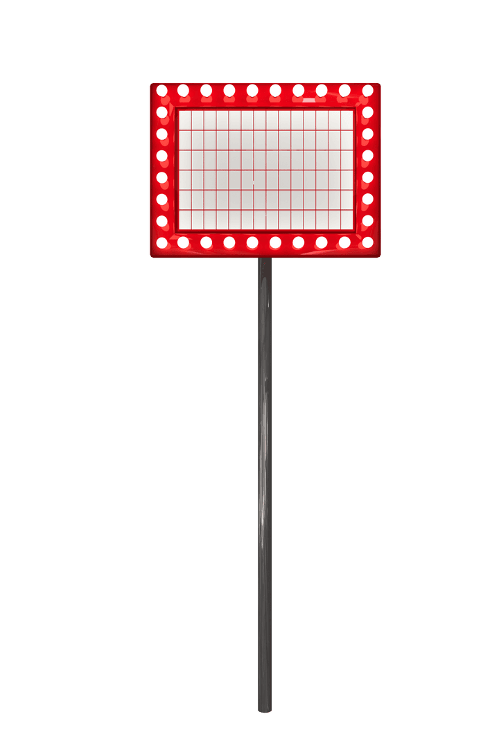 Digital Signboard with Red Lights on Transparent Background