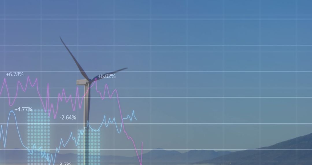Statistical Data Overlay with Windmill Symbolizing Green Energy