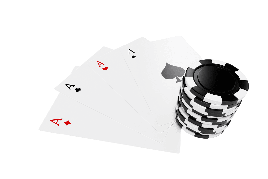 Four Aces with Poker Chips on Transparent Background