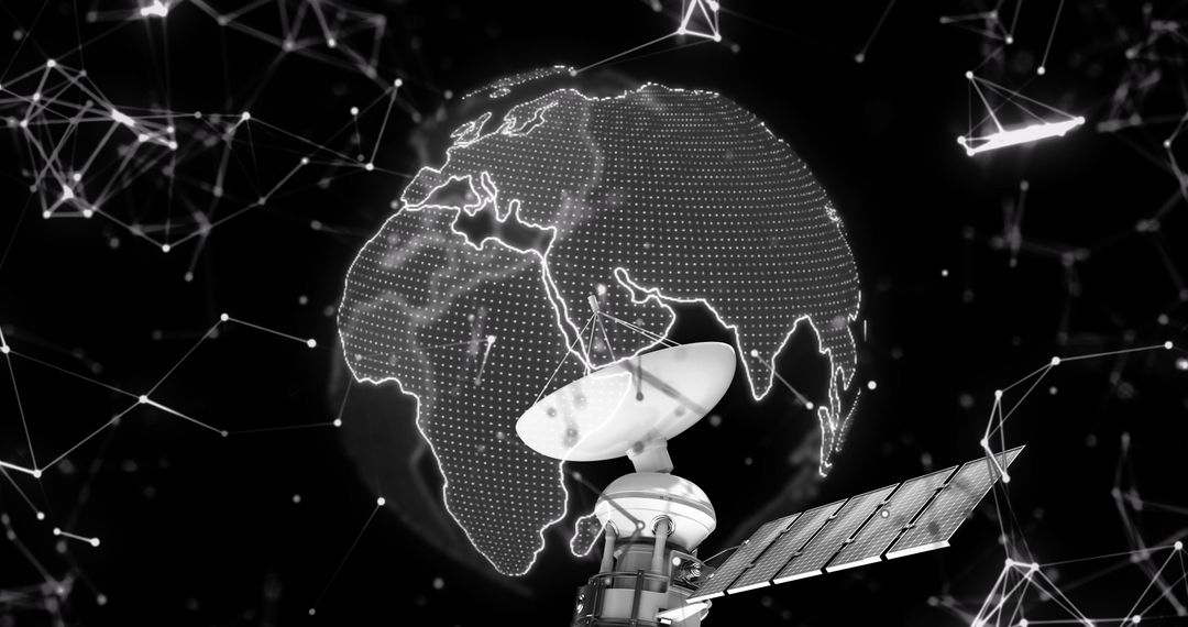 Futuristic Satellite Orbiting Digital Globe with Network Connections