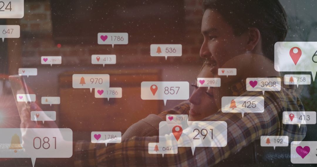 Couple Enjoying Digital Connectivity with Social Media Notifications