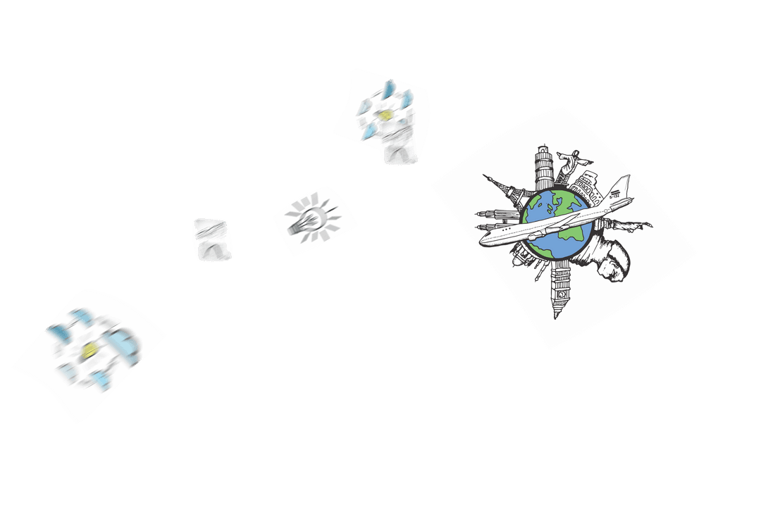 Creative Paper Helix with Travel and Idea Symbols on Transparent Background