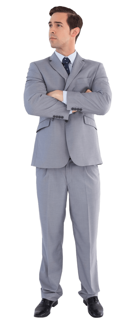 Confident Businessman in Gray Suit on Transparent Background