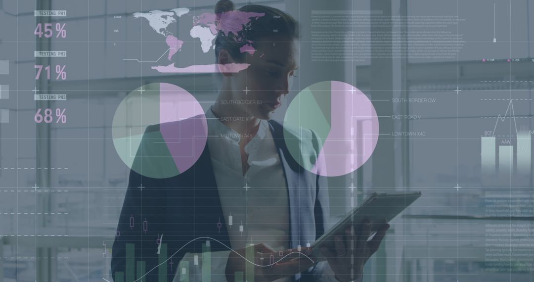Businesswoman Analyzing Digital Data Interface on Tablet