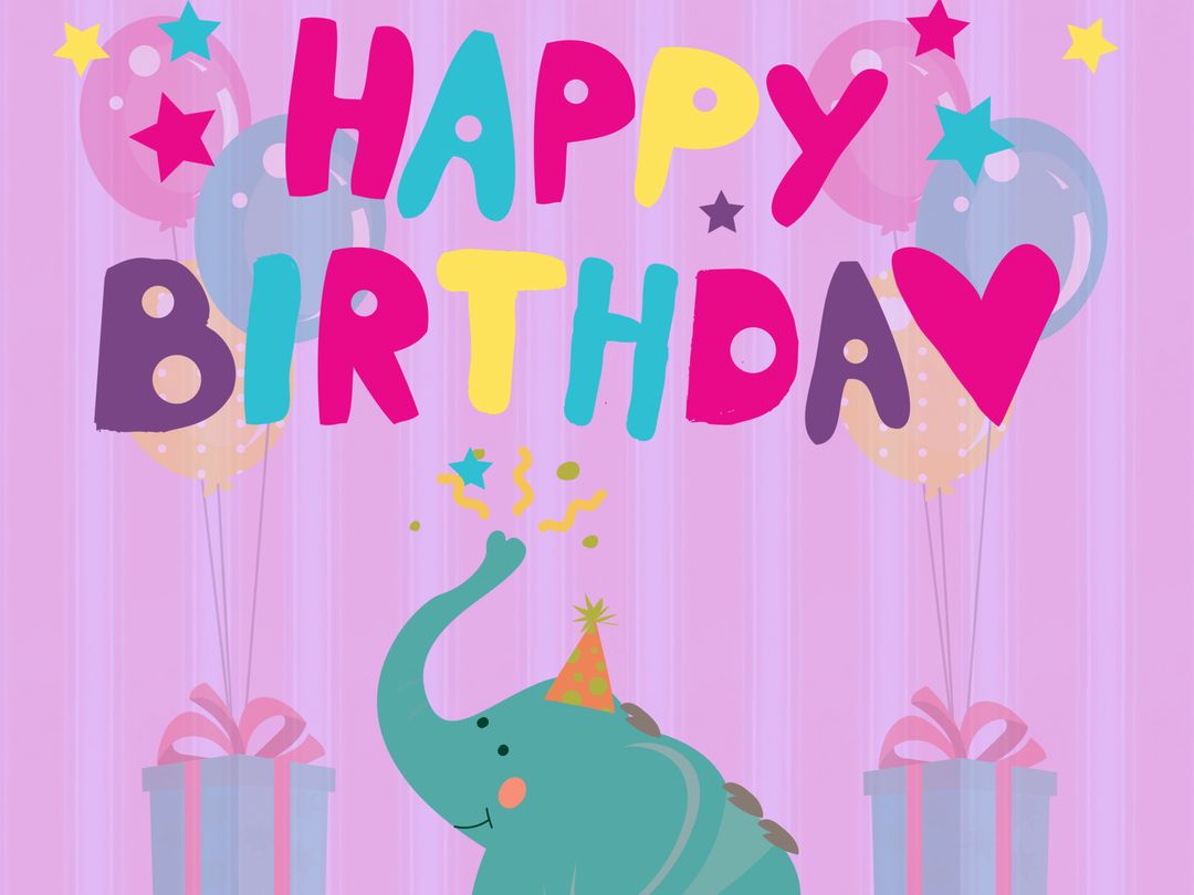 Colorful Elephant Cartoon with Balloons, Happy Birthday Template - Download Free Stock Templates Pikwizard.com