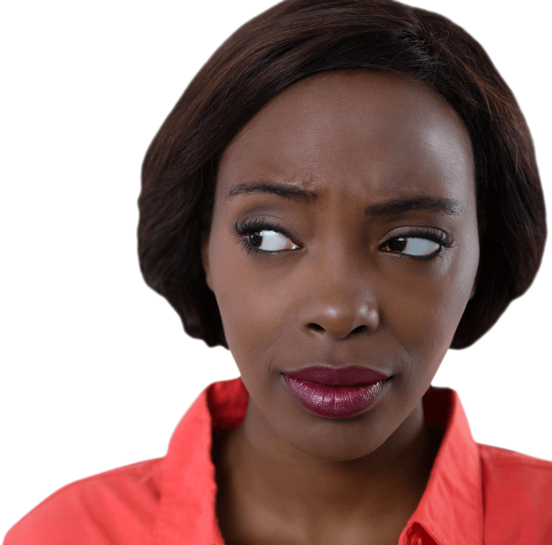 Transparent Woman Looking Away with Distrustful Expression