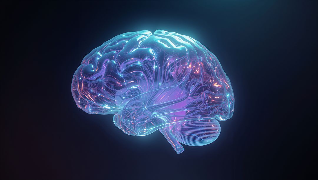 Futuristic 3D Brain Rendering Highlighting Neural Pathways