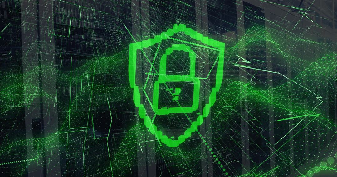 Futuristic Digital Cybersecurity with Pixelated Shield Icon