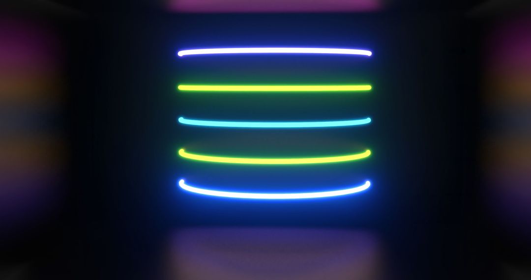 Multicolored Neon Light Lines on Black Background