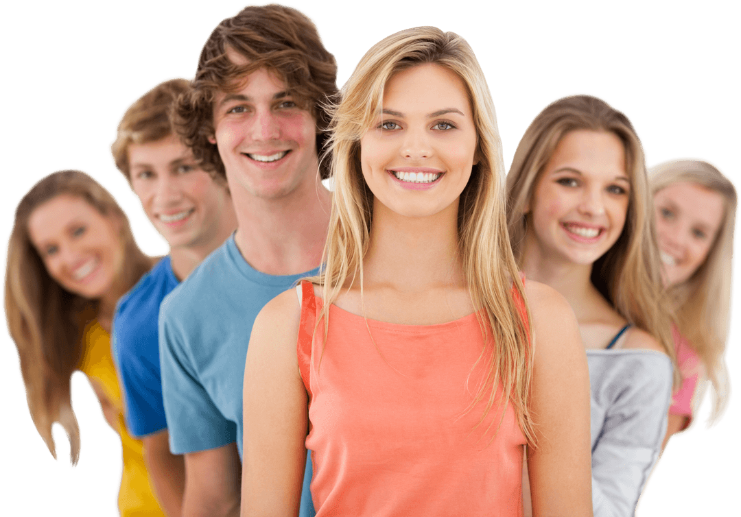 Transparent Group of Smiling Young Adults in Casual Clothes