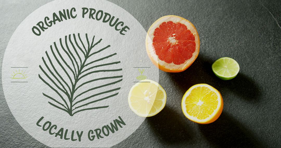 Sliced Citrus Fruits with Organic Produce Sign